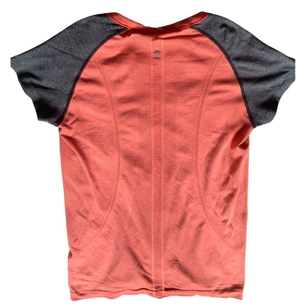 LULULEMON SWIFTLY CREW Orange gray SHORT SLEEVE SEAMLESS T SHIRT TOP sz 10